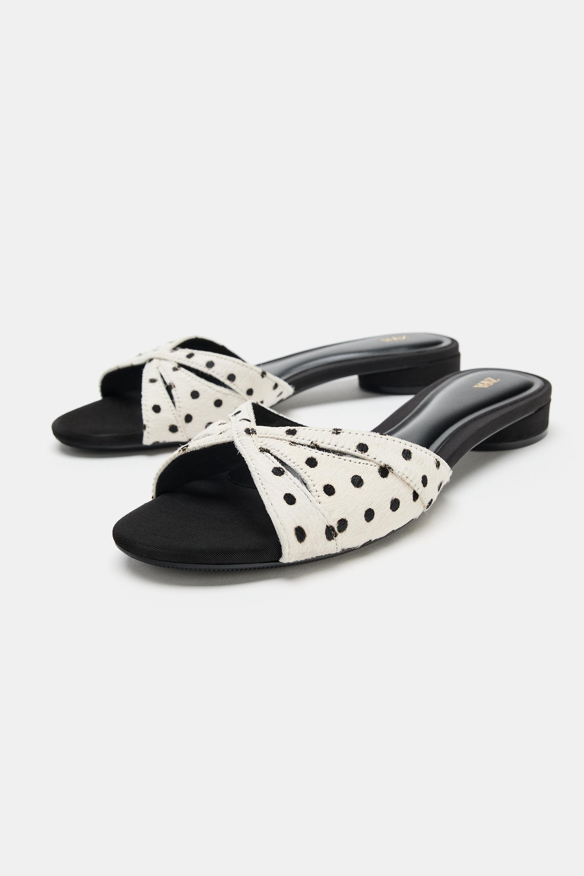 PRINTED LEATHER FLAT SANDALS